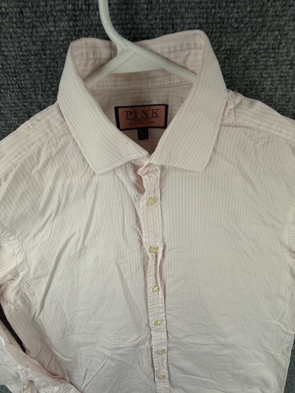 Thomas Pink Mens 15.5 34 Pink Striped Long Sleeve Button Up French Cuff